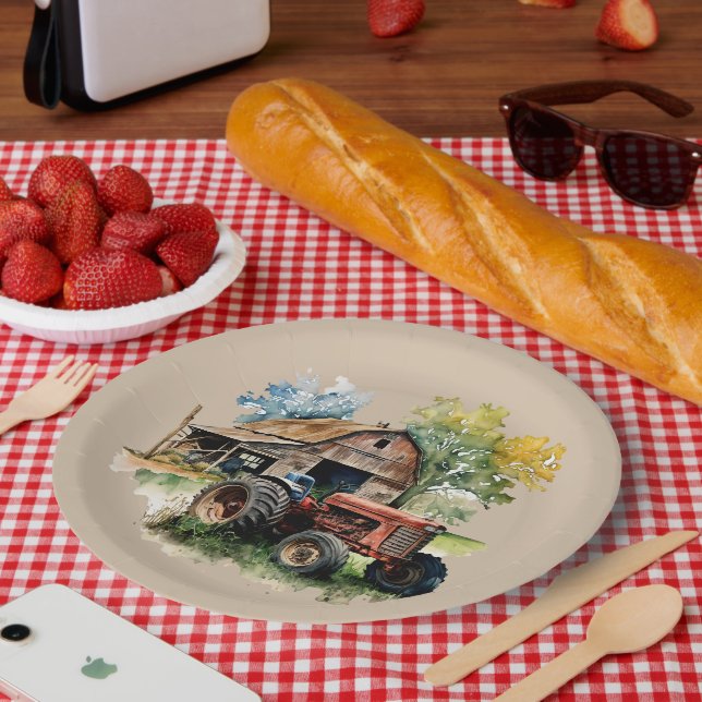 Assiettes En Carton Cute Country grange et fête du tracteur (Pique-nique)