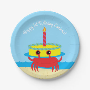 Assiettes En Carton Cute Crab Beach 1er anniversaire