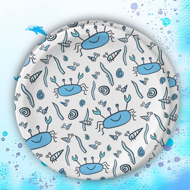 Assiettes En Carton Cute Crab Sea Animaux Garçon Joyeux Papier d'anniv (Créateur téléchargé)