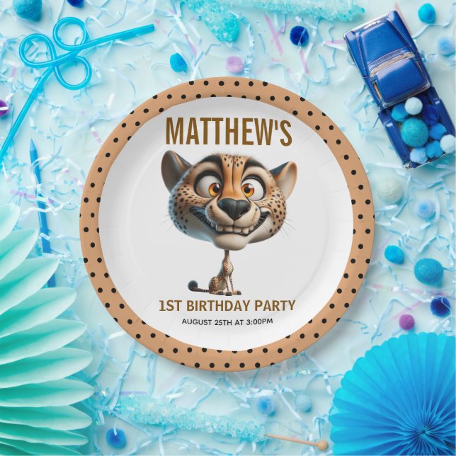Assiettes En Carton Cute Crazy Cheetah Farm Theme 1st Birthday (Fête)