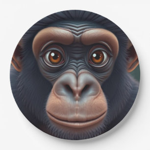 Assiettes En Carton Cute Crazy Funny Chimpanzé Anime Portrait