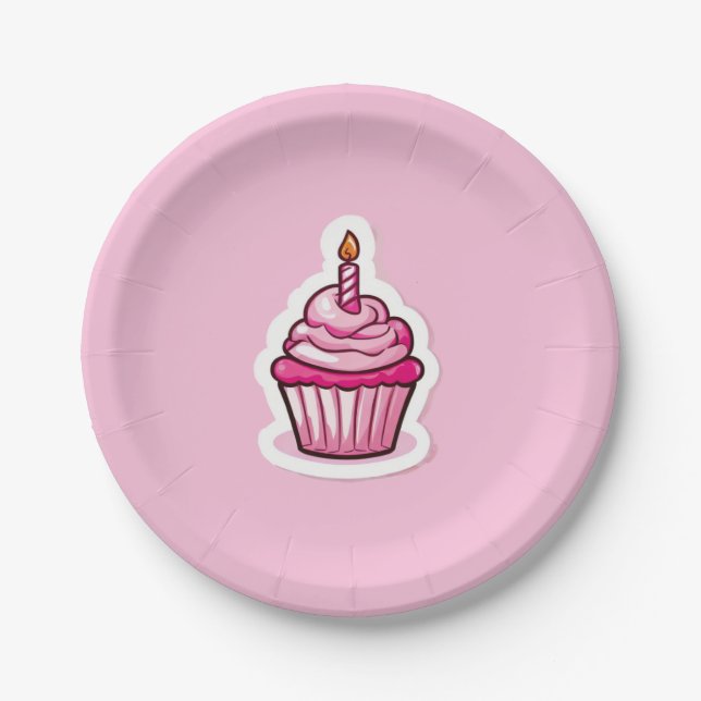 Assiettes En Carton Cute Cupcake Thème Anniversaire Plaques Papier Fil (Devant)
