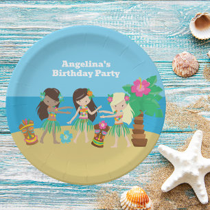 Assiettes En Carton Cute Custom Luau Beach Hula Girls Anniversaire