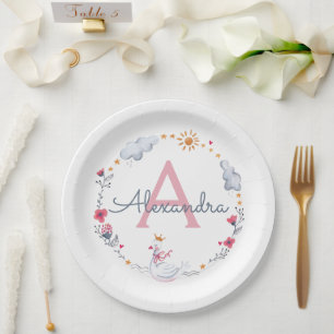 Assiettes En Carton Cute cygne rose & couronne solaire florale avec mo
