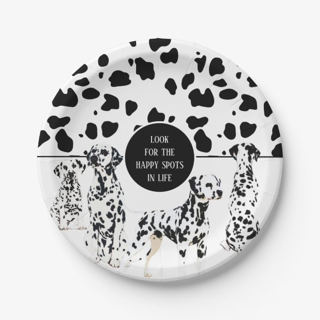 Assiettes En Carton Cute Dalmatiens Noir & Blanc Zones Joyeuses (Devant)