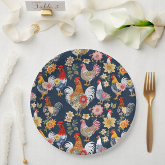 Assiettes En Carton Cute Denim Portant un collage floral Poulets de fe