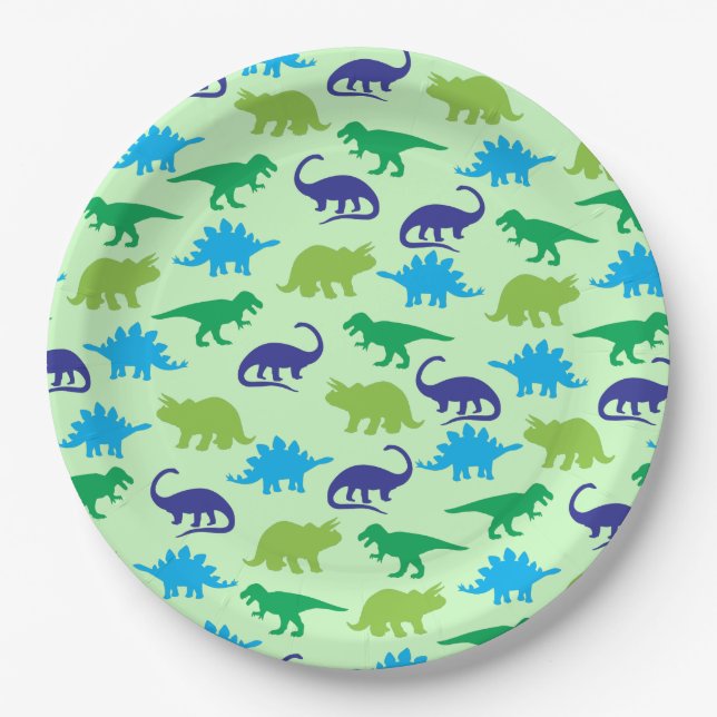 Assiettes En Carton Cute Dinosaur Baby shower Dino Blue et Green Boy (Devant)