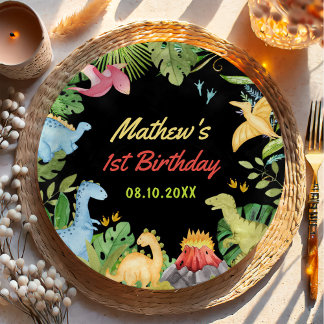 Assiettes En Carton Cute Dinosaur Garçon Première fête d'anniversaire