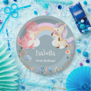 Assiettes En Carton Cute Dinosaur Unicorn arc-en-ciel enfant anniversa