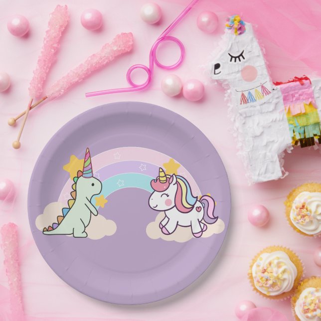 Assiettes En Carton Cute Dinosaur Unicorn arc-en-ciel fête d'anniversa (Fête)