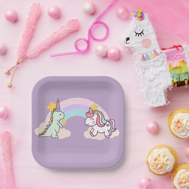 Assiettes En Carton Cute Dinosaur Unicorn arc-en-ciel fête d'anniversa (Fête)