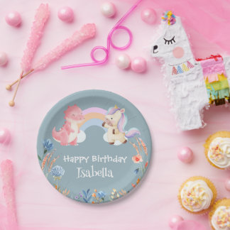 Assiettes En Carton Cute Dinosaur Unicorn arc-en-ciel Fleur anniversai