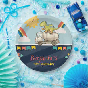 Assiettes En Carton Cute dinosaure camion ciment Rainbow School Annive