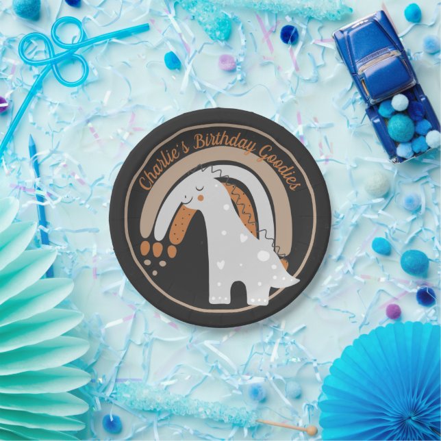 Assiettes En Carton Cute dinosaure gris fête d'anniversaire personnali (Fête)