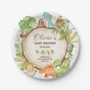 Assiettes En Carton Cute Dinosaurs Boy Baby shower Verdure feuillus