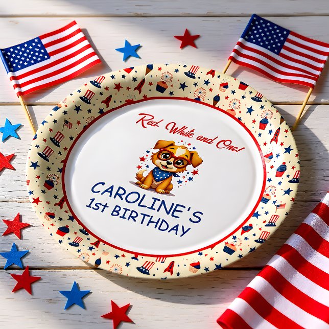 Assiettes En Carton Cute Dog 4th Of July First Birthday (Créateur téléchargé)