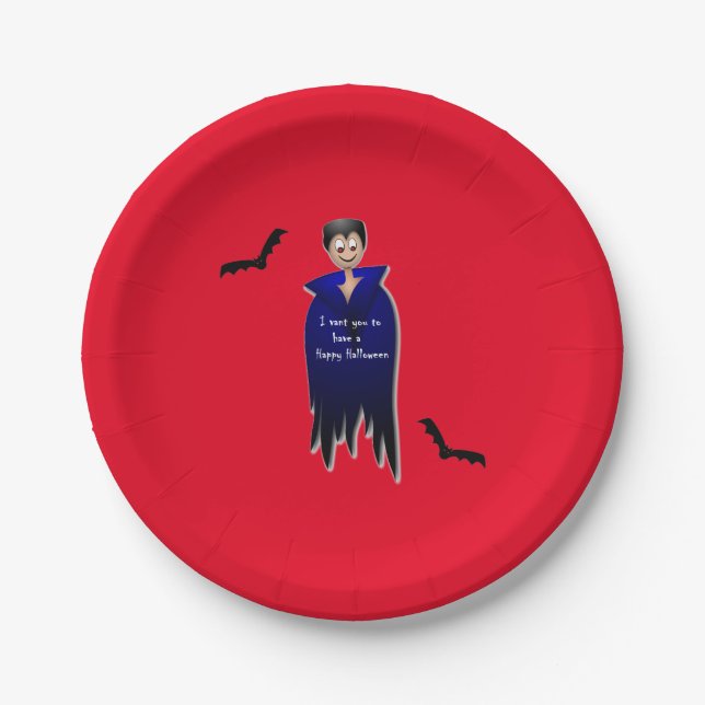 Assiettes En Carton Cute Dracula Halloween (Devant)