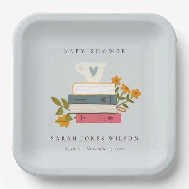Assiettes En Carton Cute Dusky empilé Storybooks Baby shower Floral (Recto)