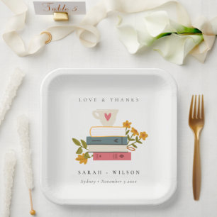 Assiettes En Carton Cute Dusky Red empilé Storybooks Floral Mariage