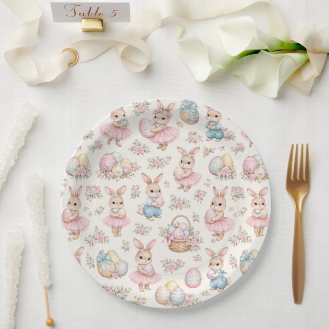 Assiettes En Carton Cute Easter Bunny Floral Pattern - Pastel Spring (Mariage)