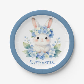 Assiettes En Carton Cute Easter Bunny Watercolor with Hydrangea