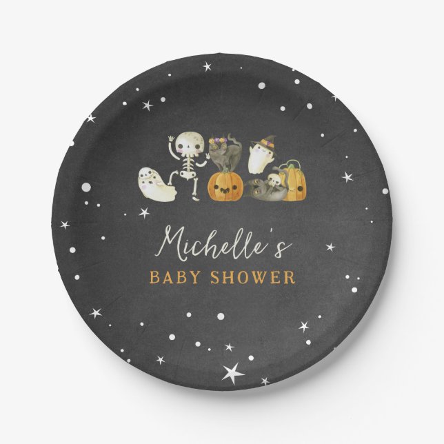 Assiettes En Carton Cute Éffrayant Ghosts Chats Halloween Baby shower  (Devant)