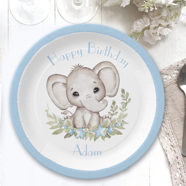 Assiettes En Carton Cute Elephant Anniversaire Boy Party Plaques papie (Cute Elephant Birthday Boy Party Paper Plates)