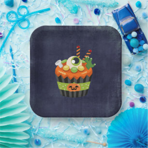 Assiettes En Carton Cute et Déplaisante Halloween Cupcake avec un Big 