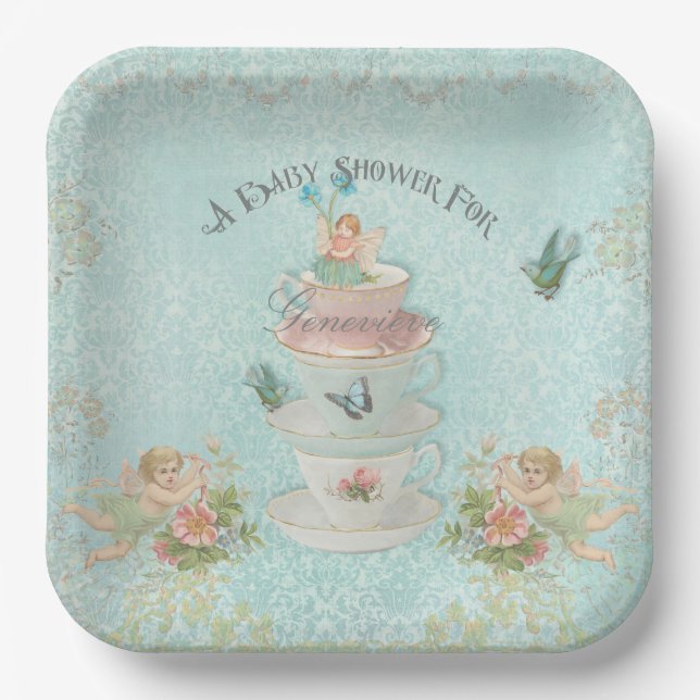 Assiettes En Carton Cute Fairy Tea Cup Girl Baby shower personnalisé (Recto)