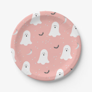 Assiettes En Carton Cute Fantômes Halloween Plaque en papier rose