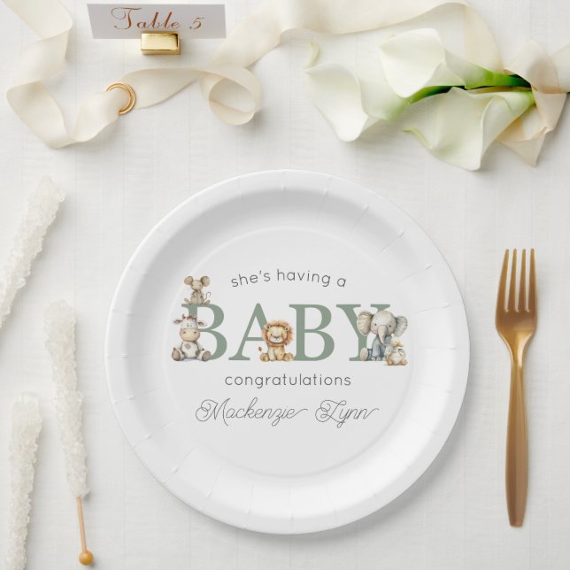 Assiettes En Carton Cute farci Animaux Baby shower neutre genre (Mariage)
