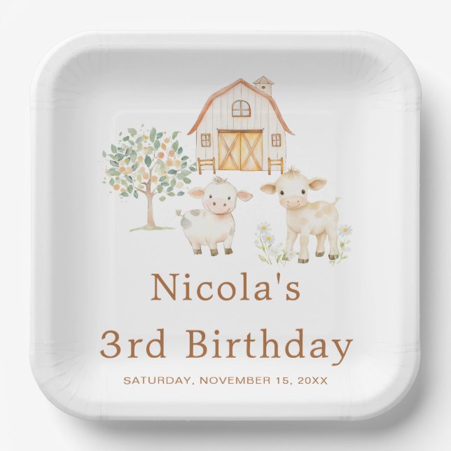 Assiettes En Carton Cute Farm Barn Cows Birthday (Recto)