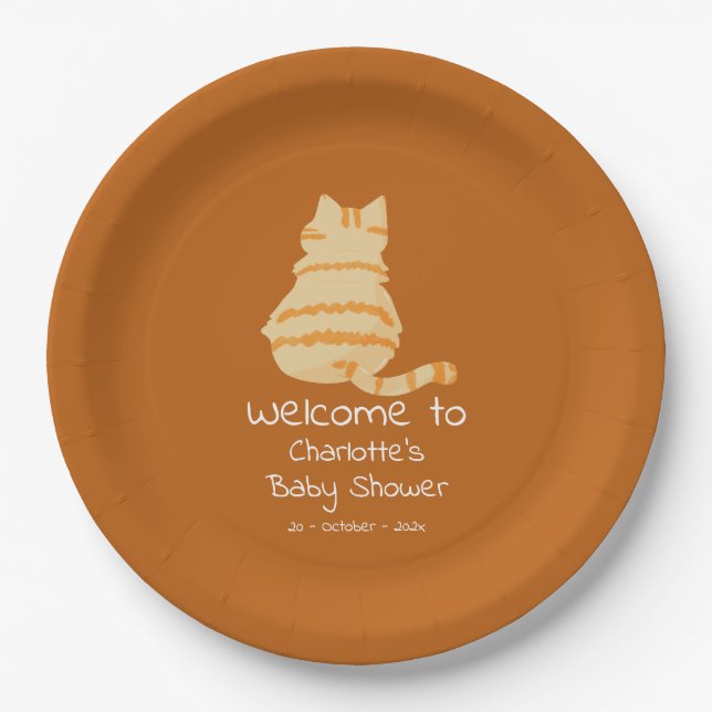 Assiettes En Carton Cute Fat Orange Cat Baby Shower (Devant)