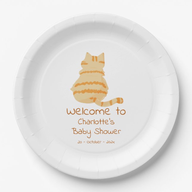 Assiettes En Carton Cute Fat Orange Cat Baby Shower (Devant)