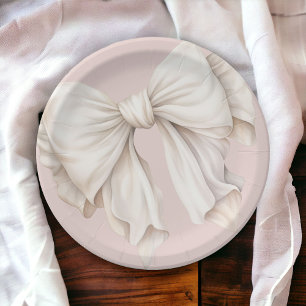 Assiettes En Carton Cute feminine blanche ivoire Bow sur rose