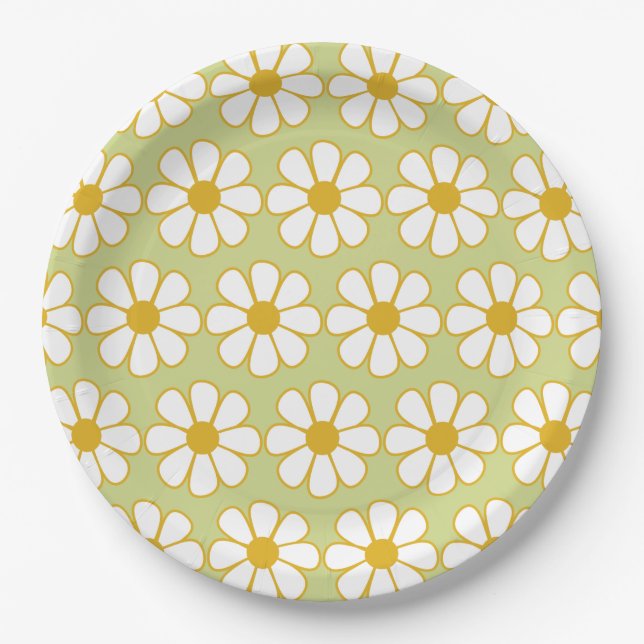 Assiettes En Carton Cute Floral Daisy Motif vert (Devant)