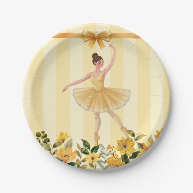 Assiettes En Carton Cute Floral Jaune Ballerina  Baby shower (Devant)