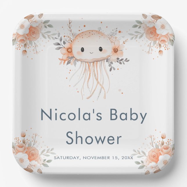 Assiettes En Carton Cute Floral Jellyfish Baby Shower  (Recto)