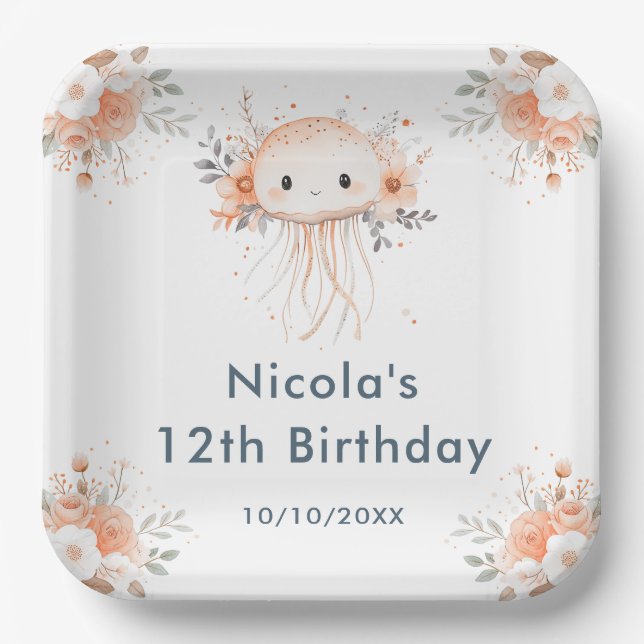 Assiettes En Carton Cute Floral Jellyfish Birthday Party (Recto)