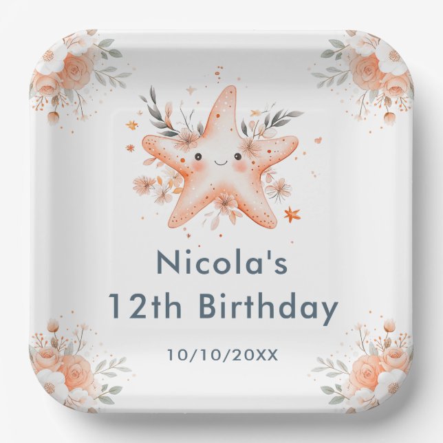 Assiettes En Carton Cute Floral Starfish Birthday Party (Recto)