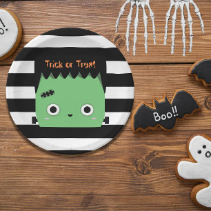 Assiettes En Carton Cute frankenstein tour ou traiter rayé