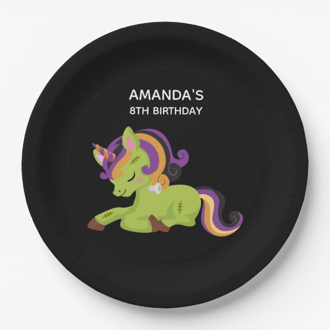 Assiettes En Carton Cute Frankenstein Unicorn Halloween Anniversaire (Devant)