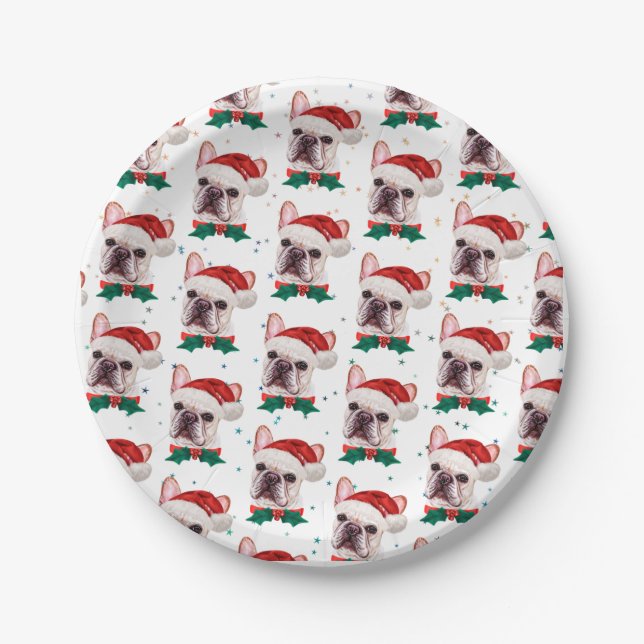 Assiettes En Carton Cute French Bulldog Dog Christmas Pattern (Devant)
