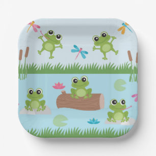 Assiettes En Carton Cute Frogs in Pond