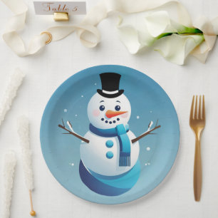 Assiettes En Carton Cute Frosty Snowman Illustration Plaque en papier