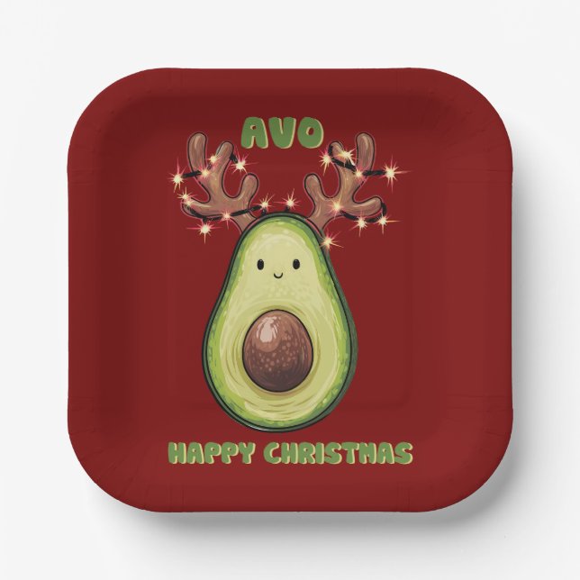 Assiettes En Carton Cute Funny Happy Christmas Avocado Party  (Recto)