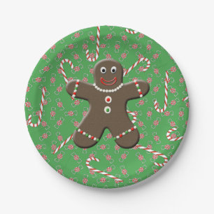 Assiettes En Carton Cute Gingerbread Man Boy Sucres de canne de Noël