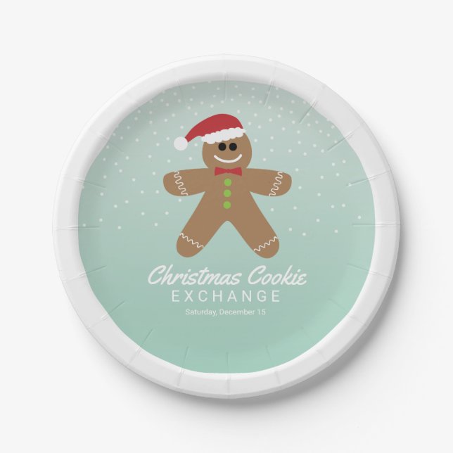 Assiettes En Carton Cute Gingerbread Man Christmas Cookie Exchange (Devant)