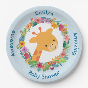 Assiettes En Carton Cute Giraffe avec un Baby shower de couronne fleur