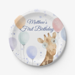 Assiettes En Carton Cute Giraffe Balloon Boy Premier Anniversaire